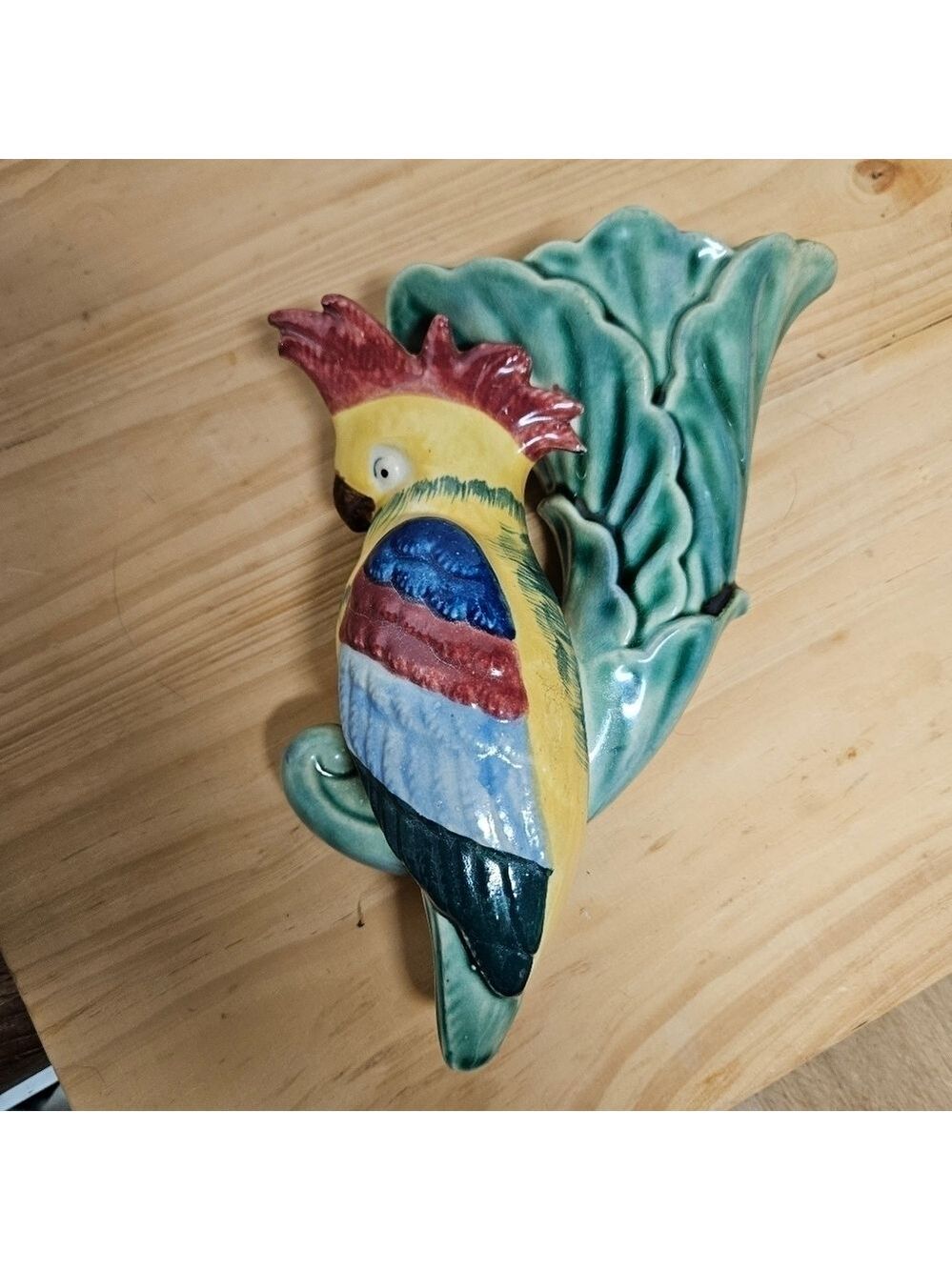 Vintage Antique 50s Ceramic Cockatoo Cornucopia Wall Planter